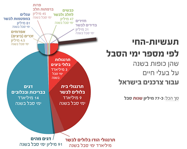 התפלגות תעשיות החי לפי ימי סבל
