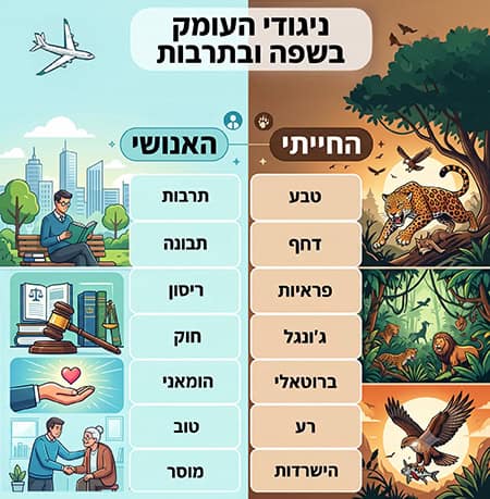 ניגודי העומק בין החייתי לאנושי בשפה ובתרבות