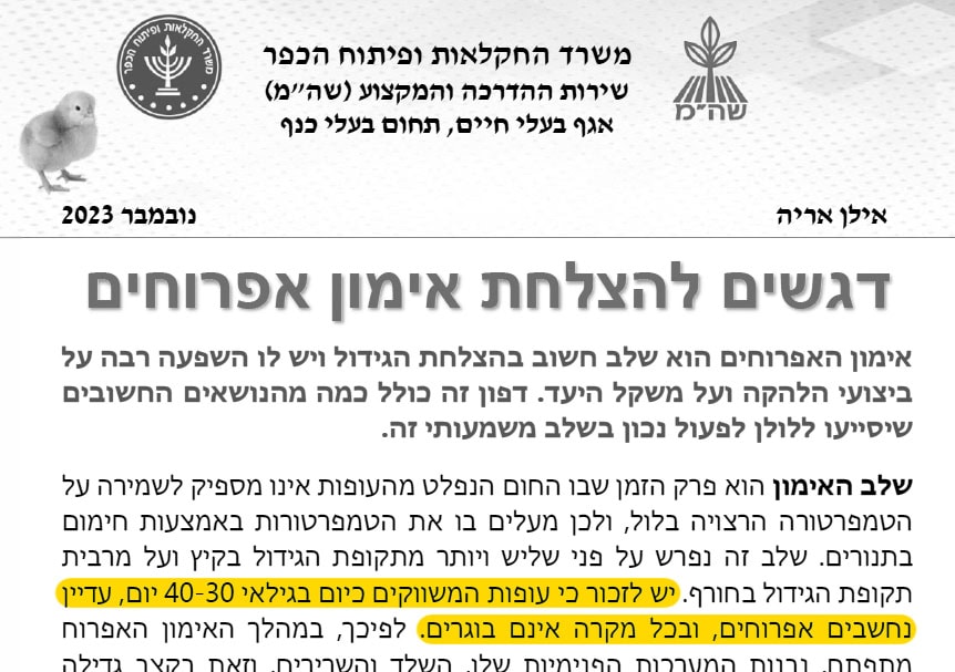 צילום מסמך של משרד החקלאות שאומר שפטמים הם אפרוחים
