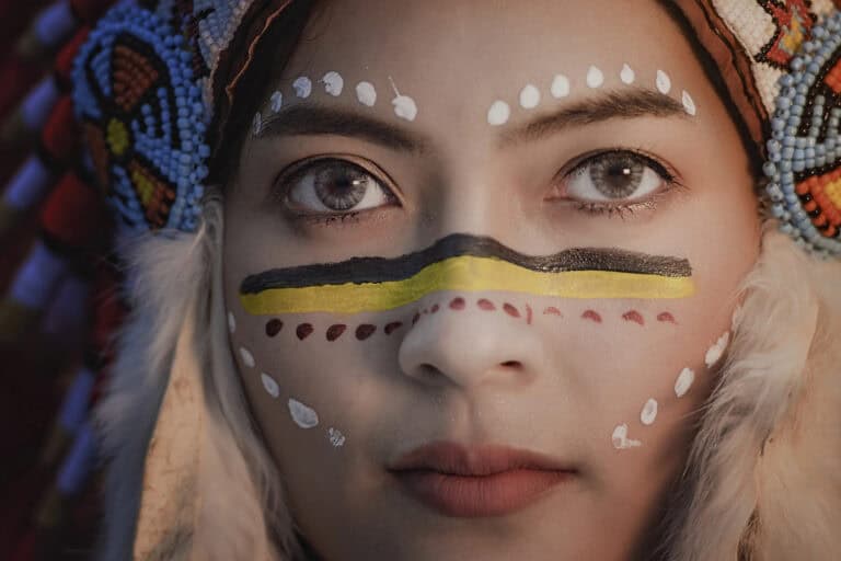 Close up of American Indian women hunter,Native American