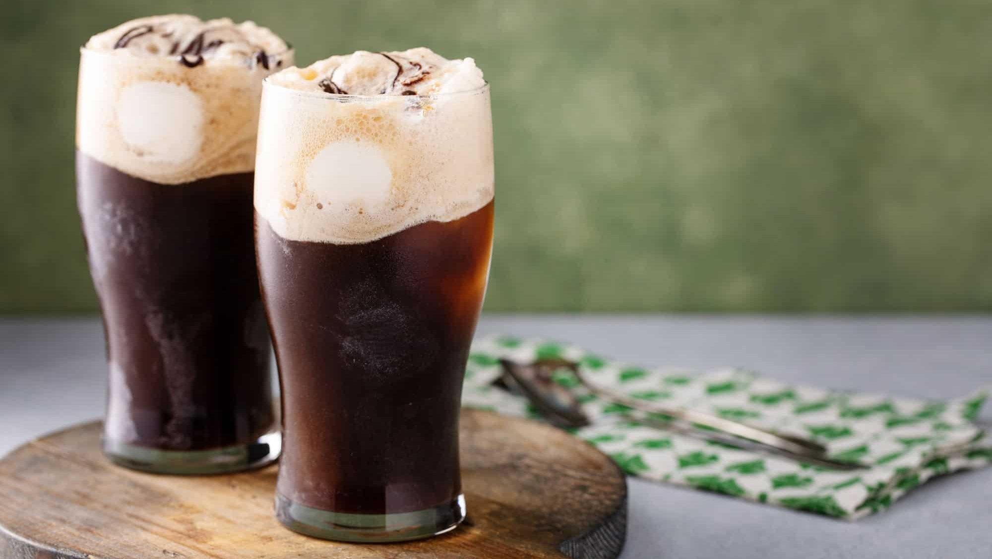 Dark stout beer ice cream float, drink and dessert idea for St Patricks day