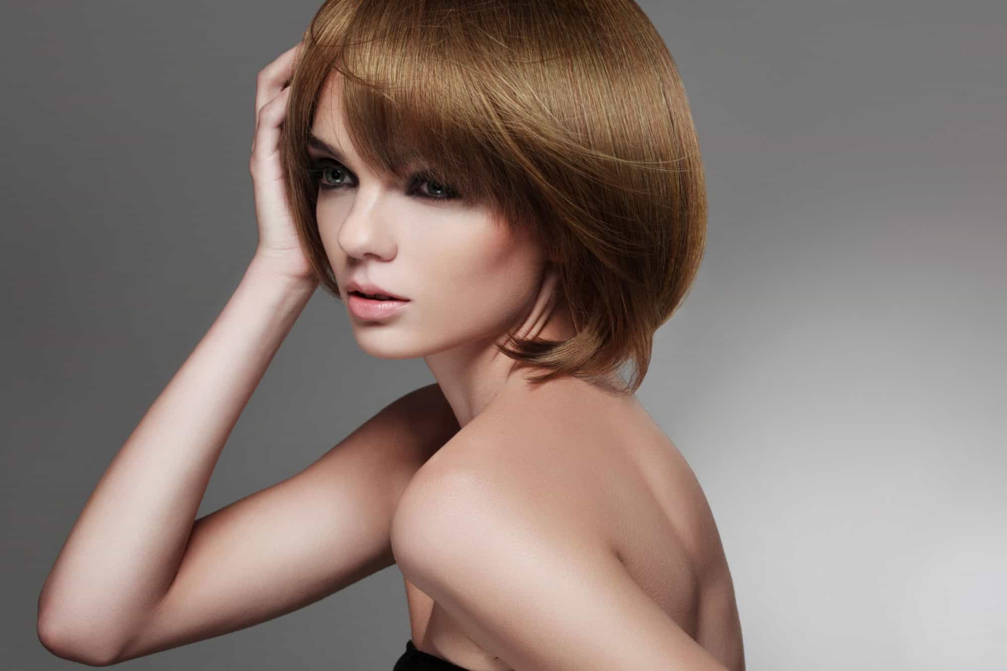 Woman with chunky bob, brown hair, brunette