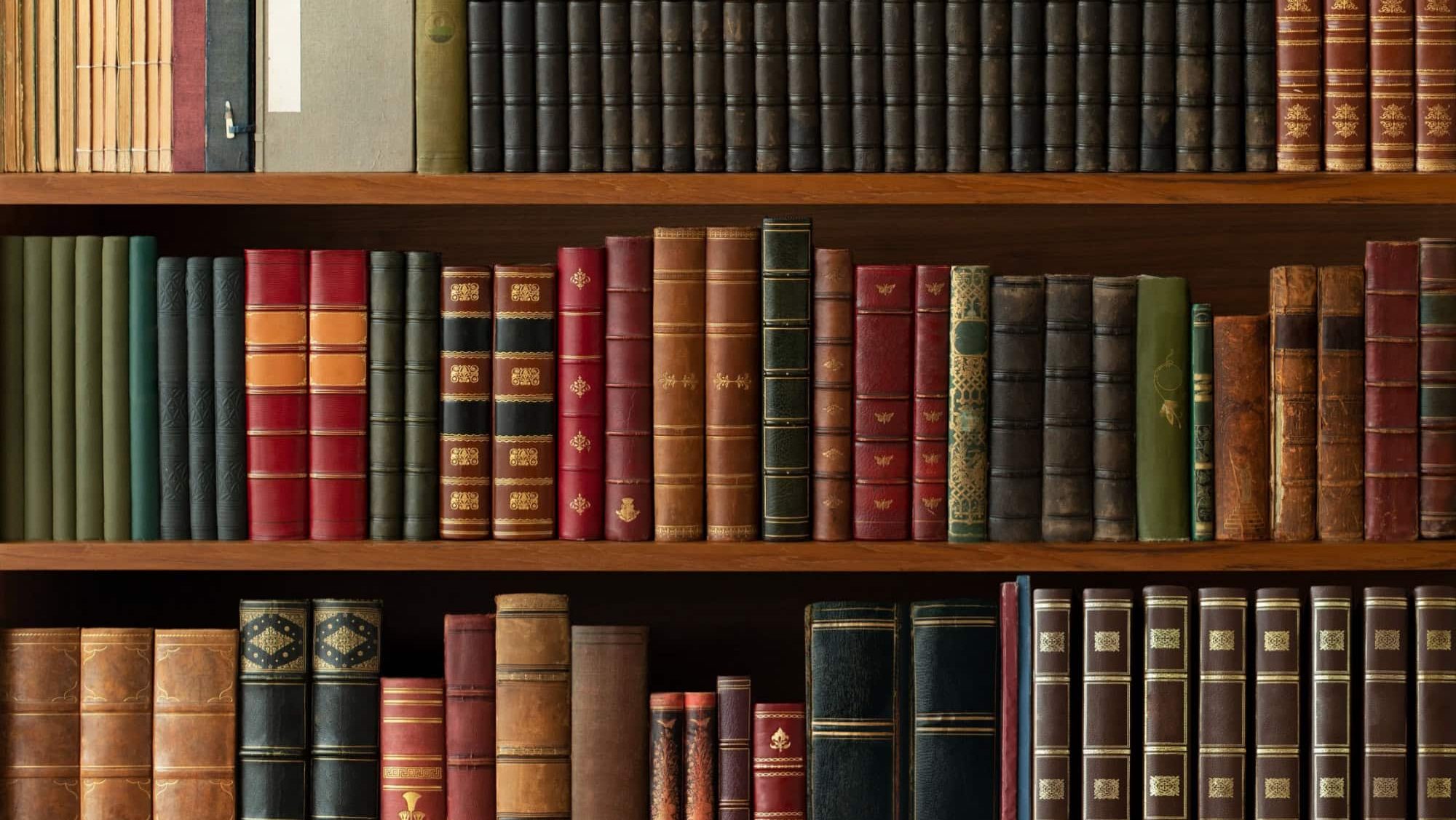 Antique book library collection, vintage background
