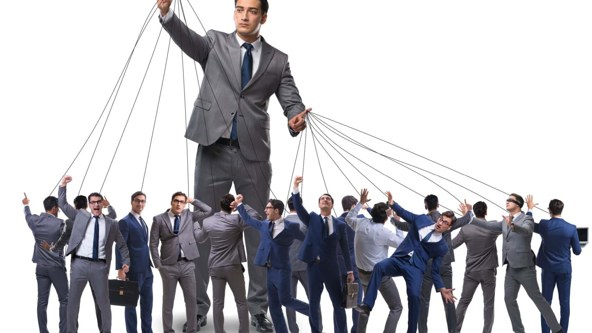 Boss employee manipulating his staff in business concept