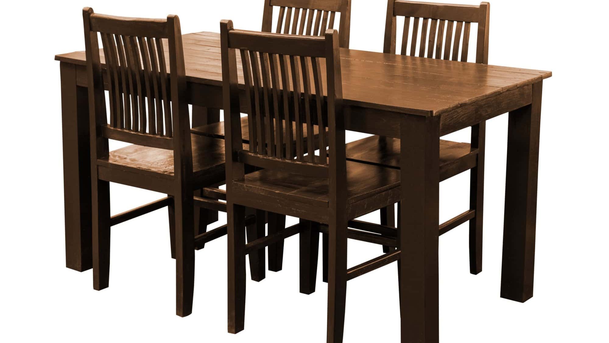 Wooden dining table set isolated on white background, work with clipping path.