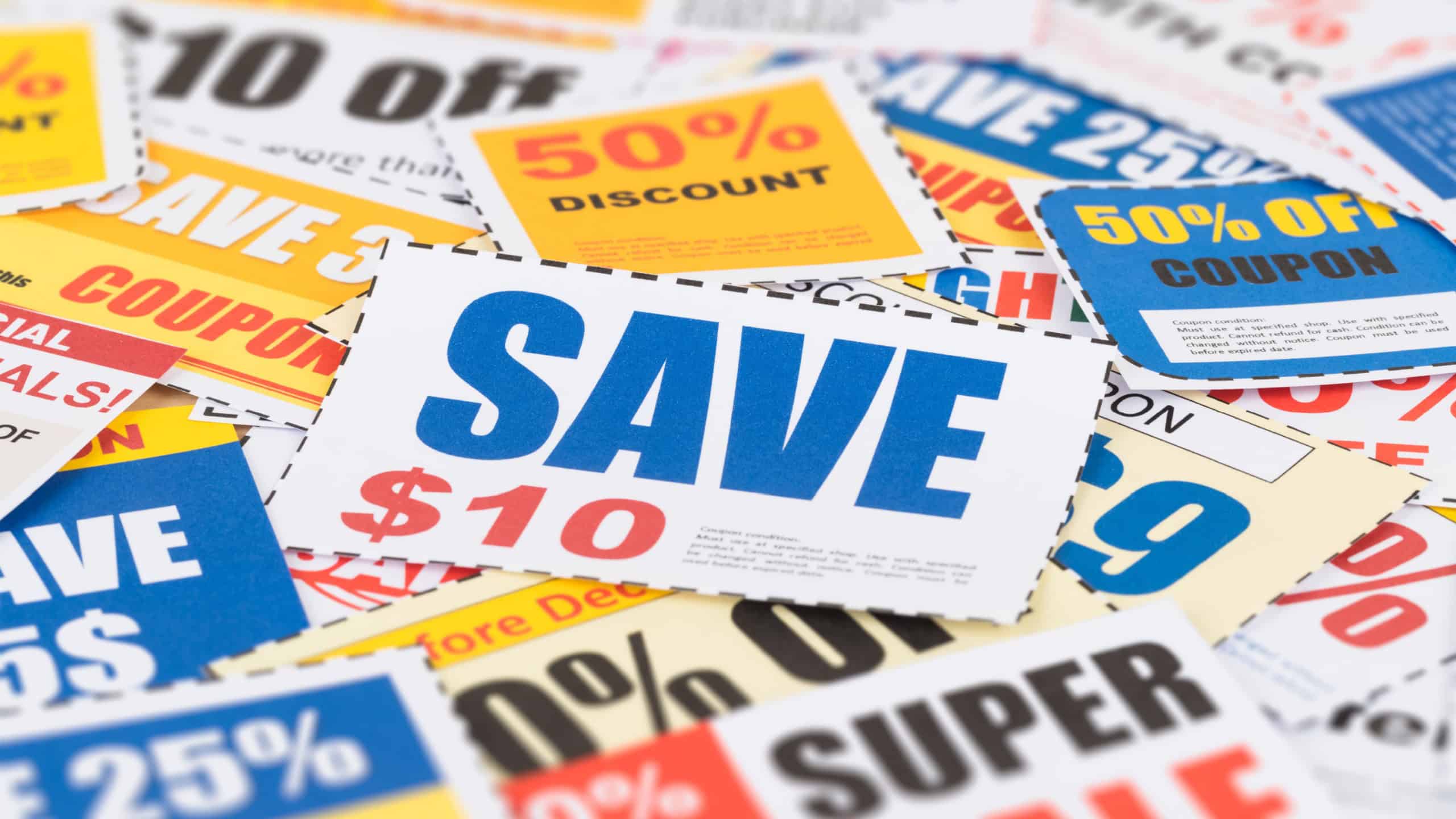 Saving discount coupon voucher, coupons are mock-up