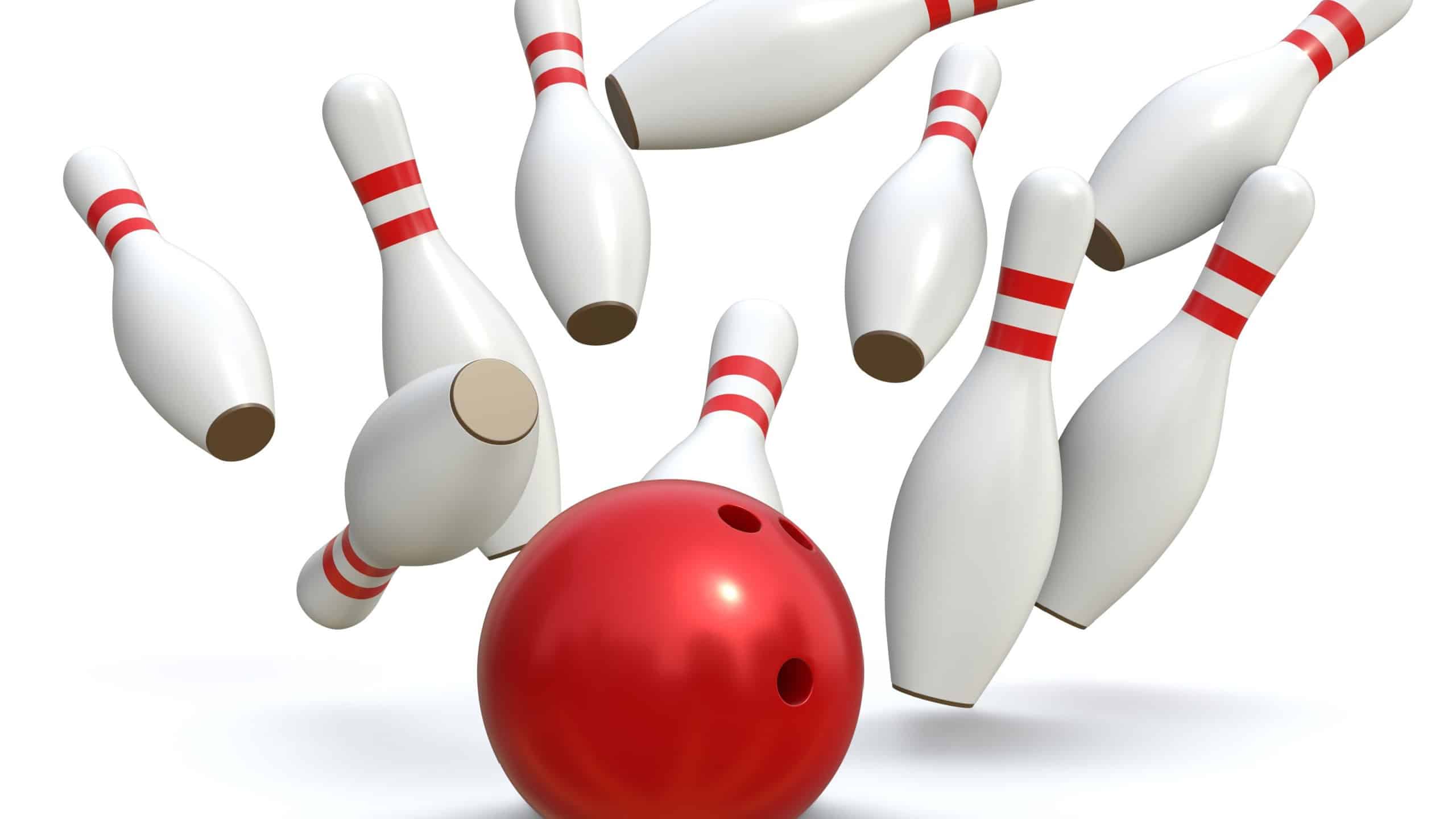 Bowling Pin and Ball , This is a 3d rendered computer generated image. Isolated on white.