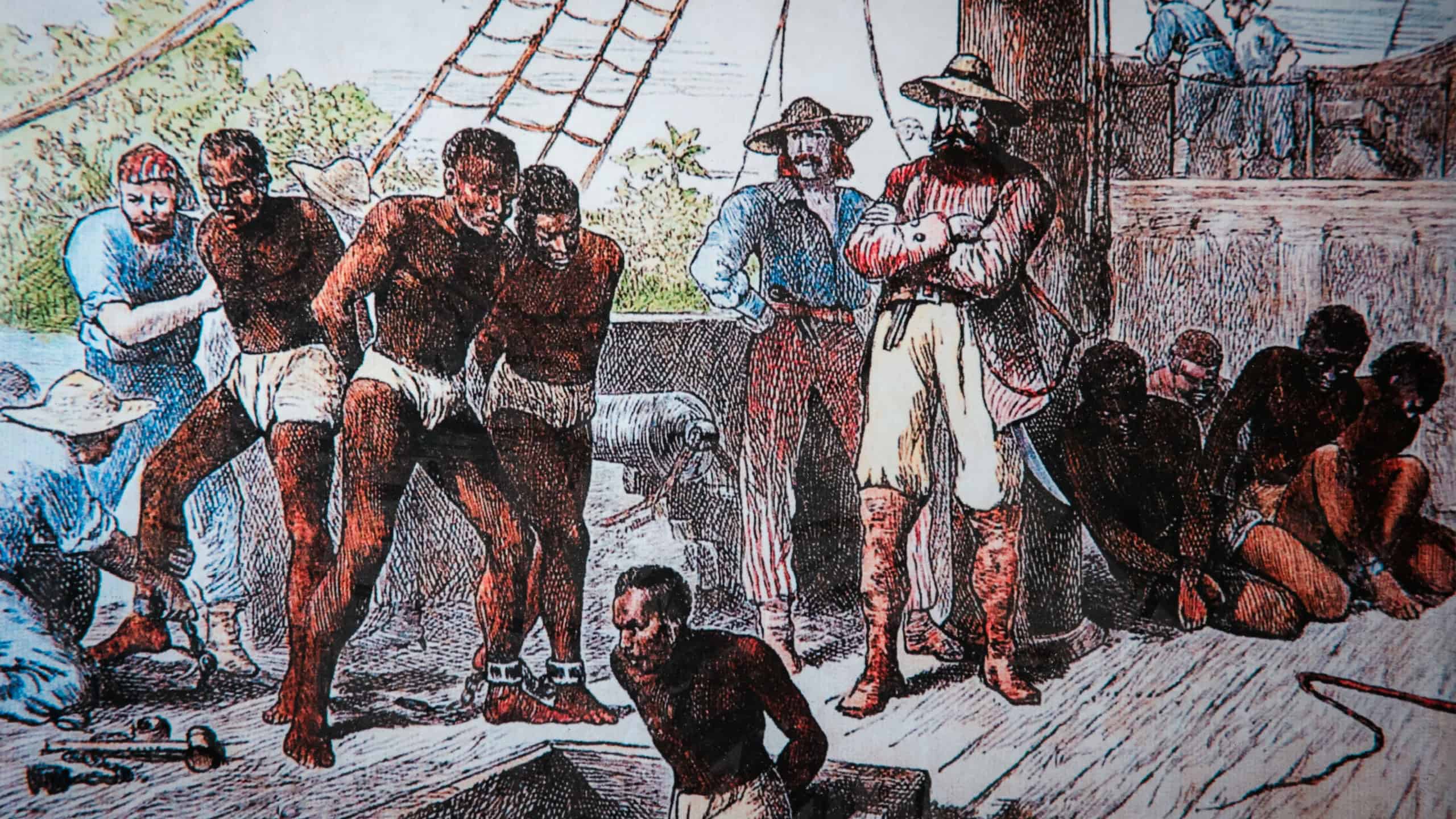 Luanda, Angola - May 17, 2024: Illustration depicting the harrowing experience of enslaved people on a ship at the Museum of Slavery in Angola