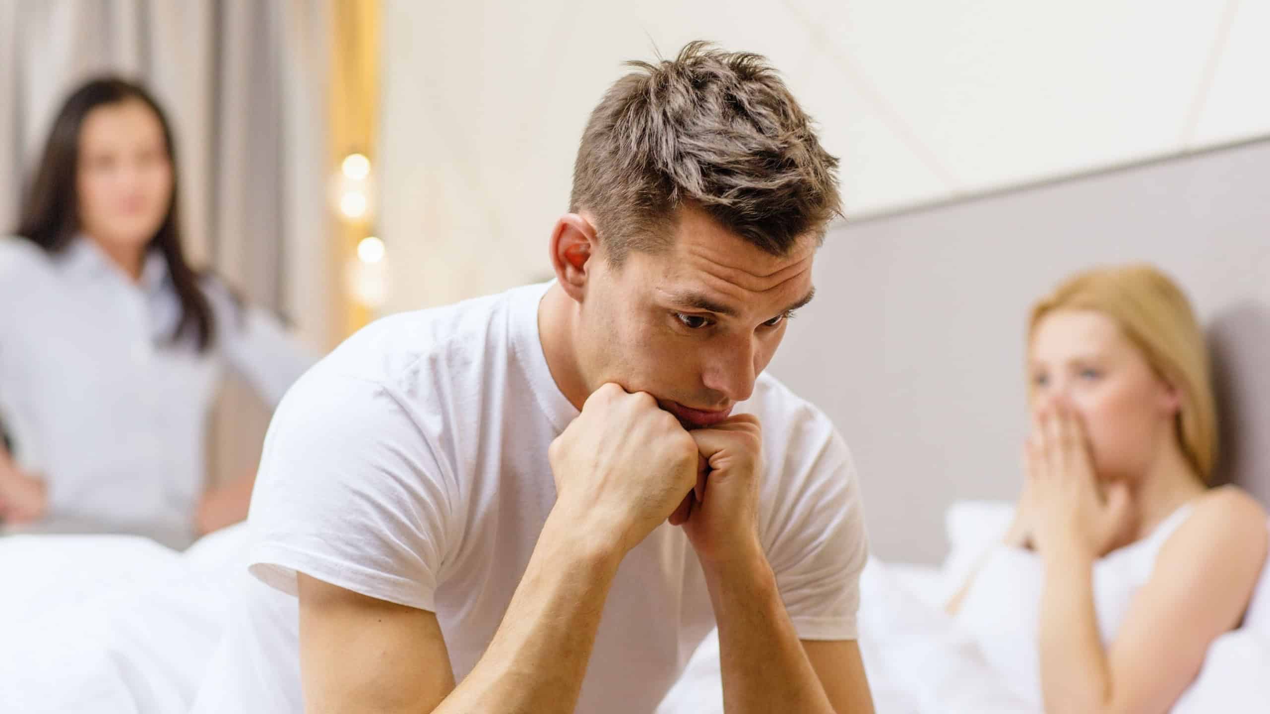 relationships and sexual problems concept - wife caught man cheating with another woman