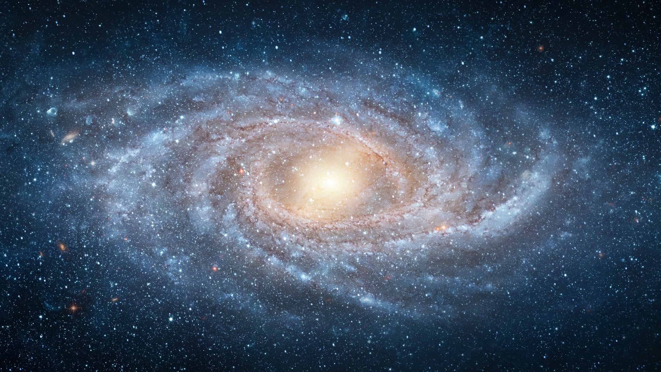 View from space to a spiral galaxy and stars. Universe filled with stars, nebula and galaxy. Elements of this image furnished by NASA.