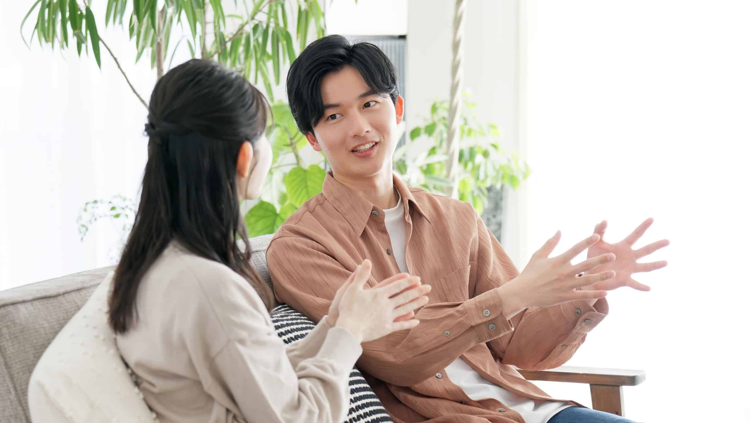 Couple talking in the living room