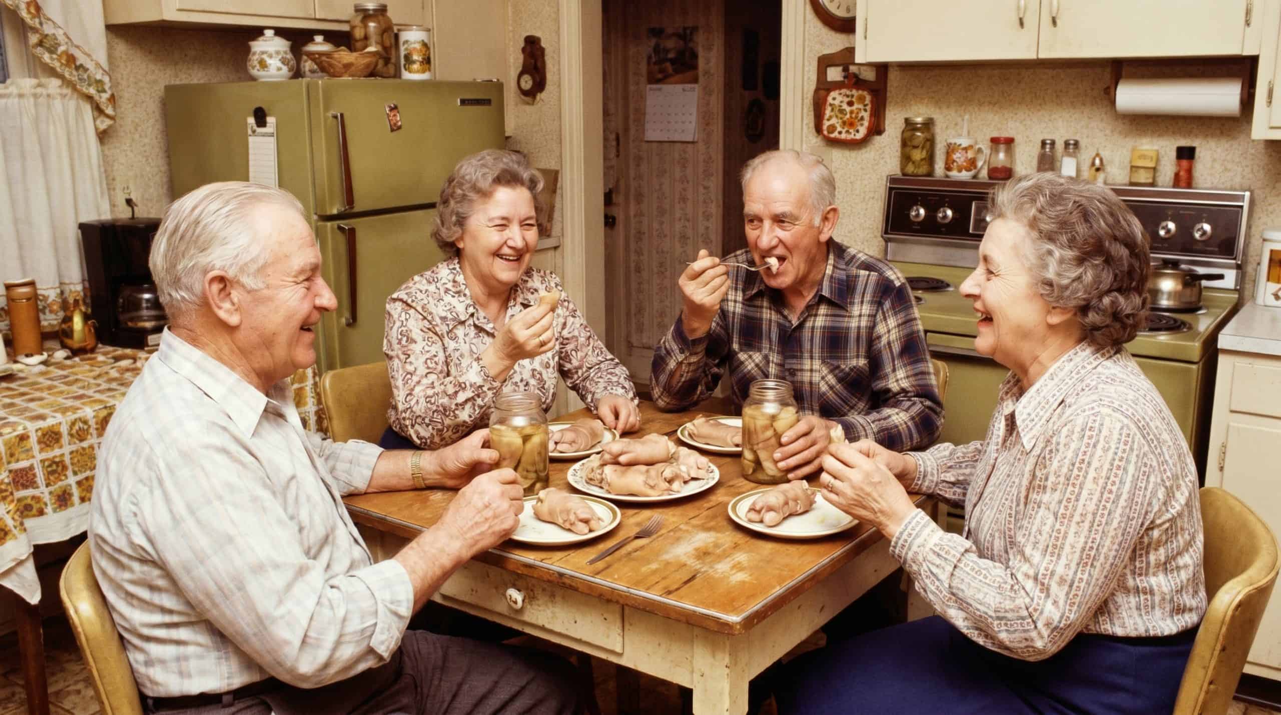 seniors eating pickled pigs feet