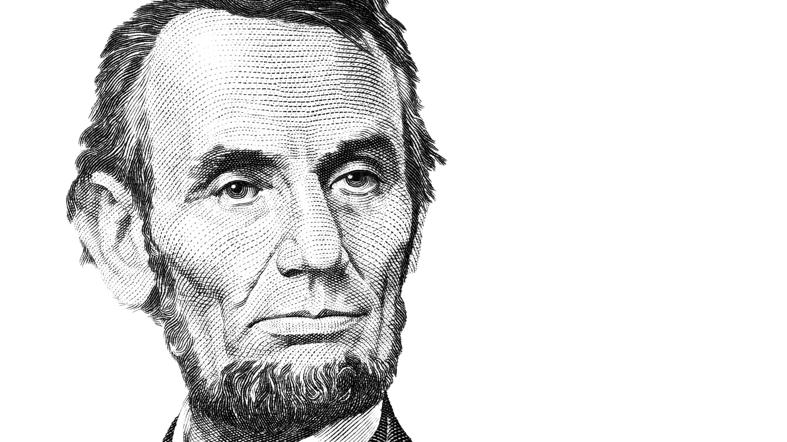 A closeup shot of a portrait of Abraham Lincoln isolated on a white background