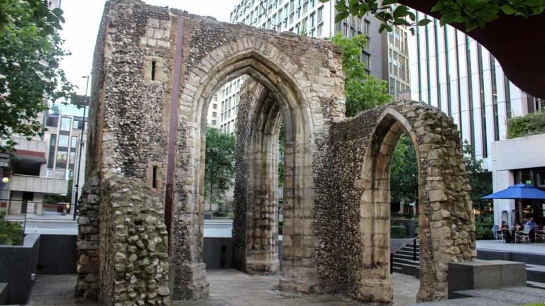 London / UK - July 29 2020: The London Wall Roman ruins, City of London