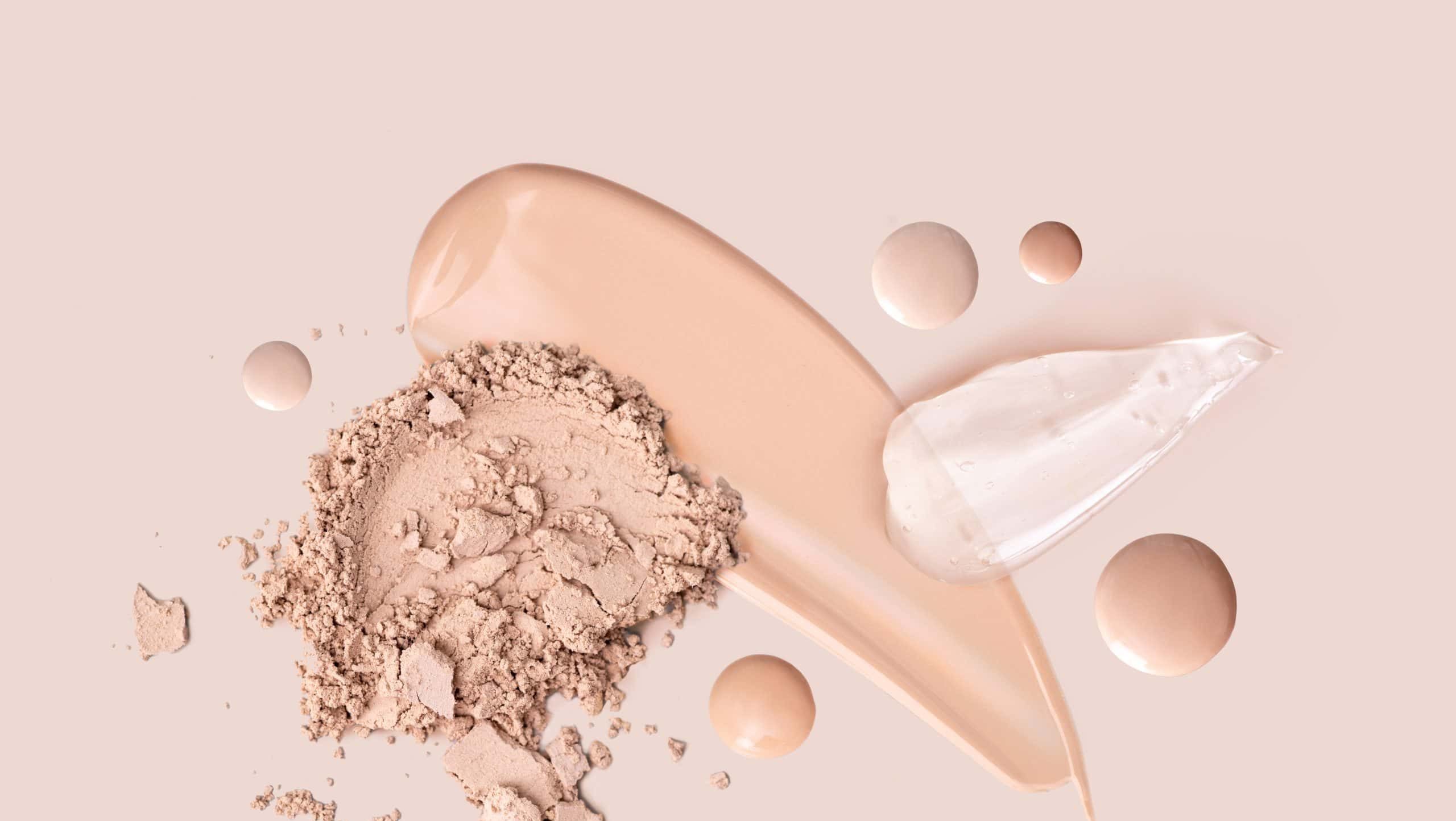 Cosmetic,Smear,Foundation,Cream,Powder,On,A,Beige,Background