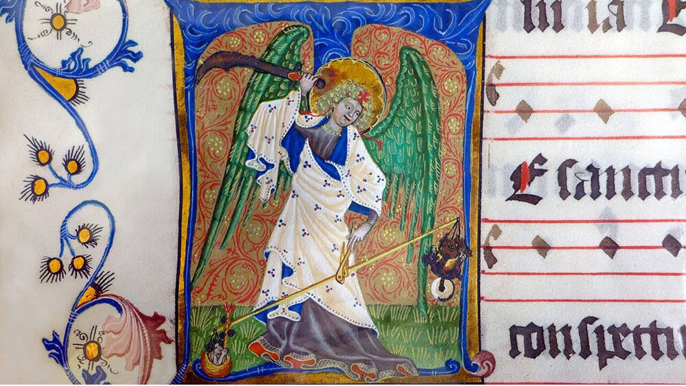 Stift Rein - Bibliothek, Antiphonale Cisterciense, Miniatur Erzengel Michael