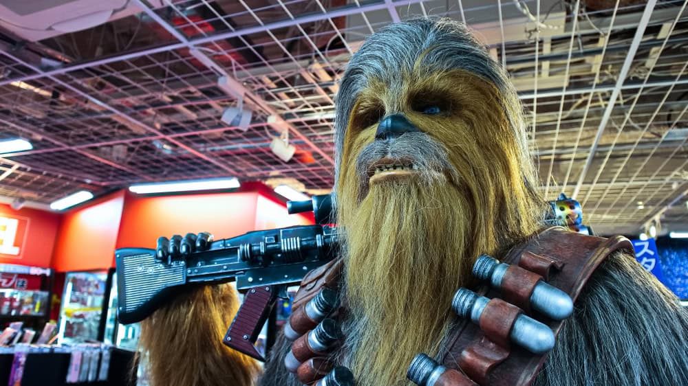 Osaka,Japan - Nov 25, 2019 : Close up of Chewbacca statue in Links Umeda, Osaka. He is a Wookiee, a tall, hirsute biped and intelligent species from the planet Kashyyyk.