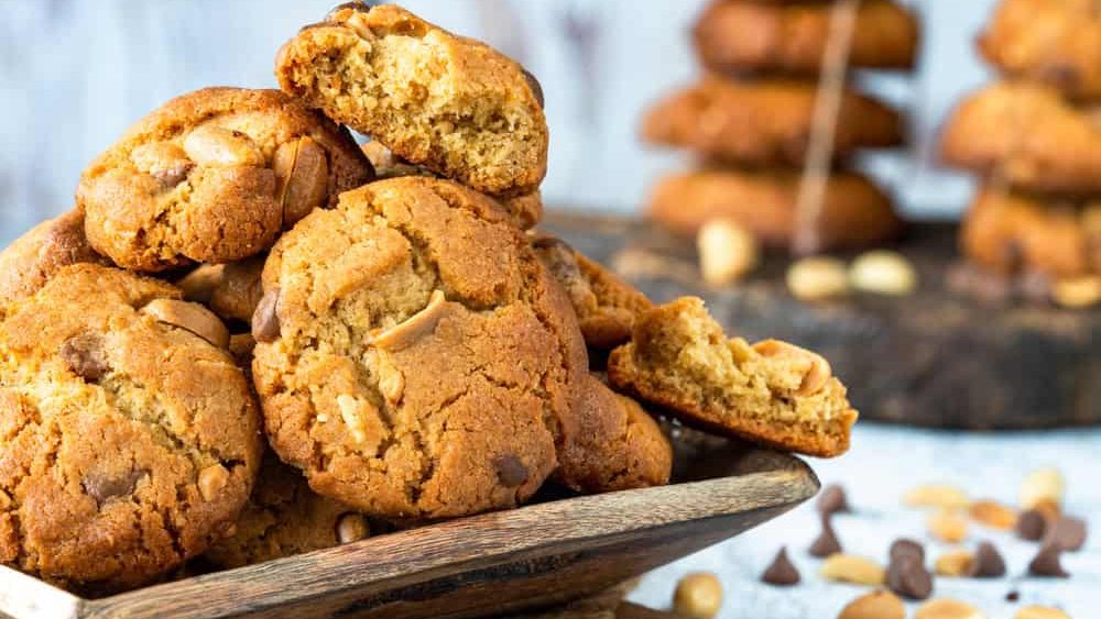 Peanut butter chocolate chip cookies on a table