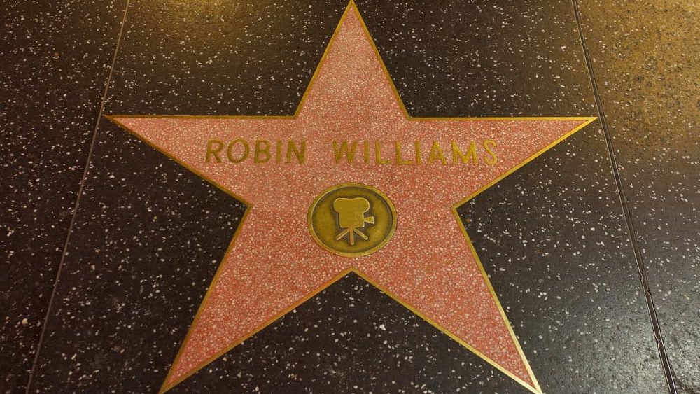LOS ANGELES, UNITED STATES - Dec 31, 2021: Robin Williams star on the Walk of Fame in Hollywood night exterior