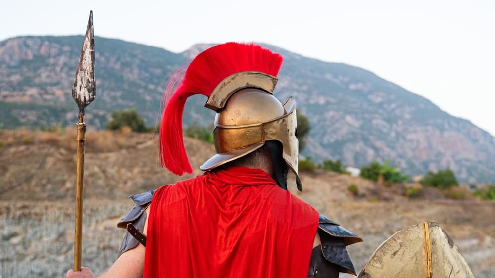 Spartan warrior soldier on the background of ancient Greece, Spartan king