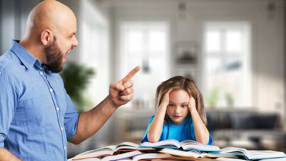 angry upset parents yelling on little child