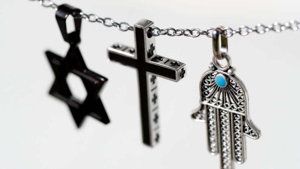 Religious symbols of Christianity, Islam and Judaism, the three monotheistic religions, Interfaith dialogue, France, Europe