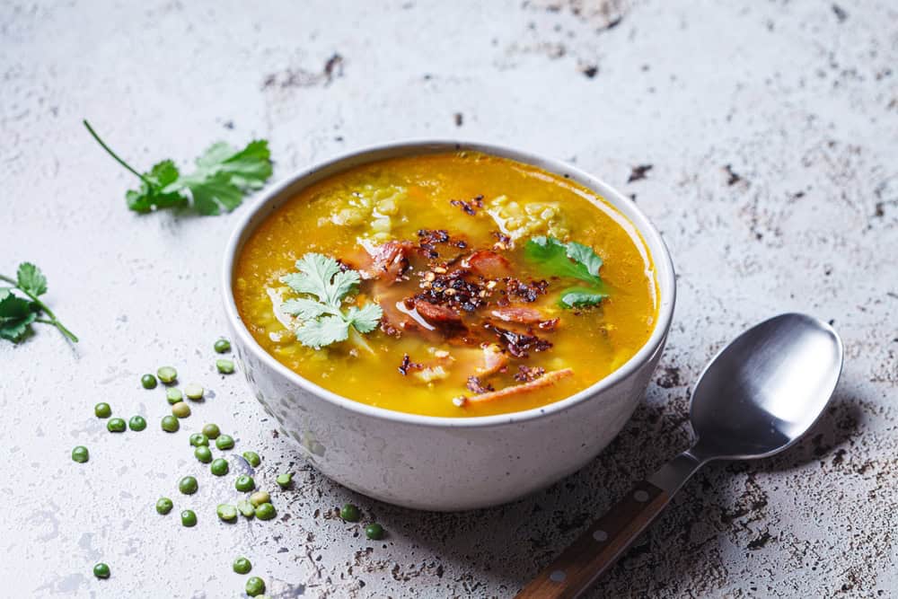 Split pea soup with smoked bacon.