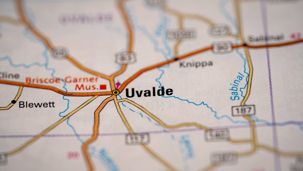 Uvalde, Texas in the United States, highlighted on a world map.