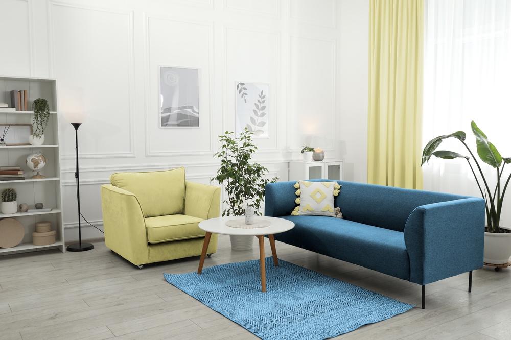 Cozy living room with furniture. Interior design with color of 2026 year