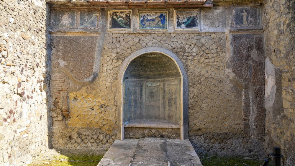 Ercolano, Italy - April 21, 2026 : Painting on the Wall of a Ancient Roman House in Herculaneum, Italy
