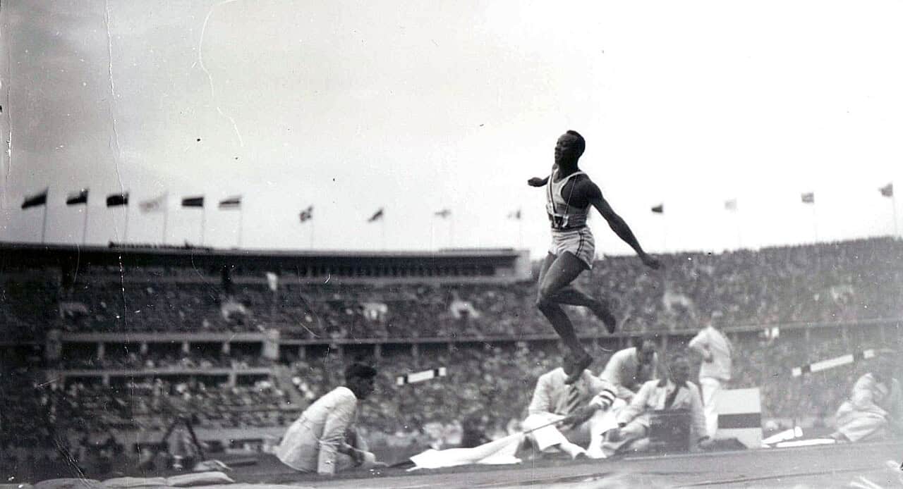 Photograph of Jesse Owens at the 1936 Olympics in Berlin, Germany
