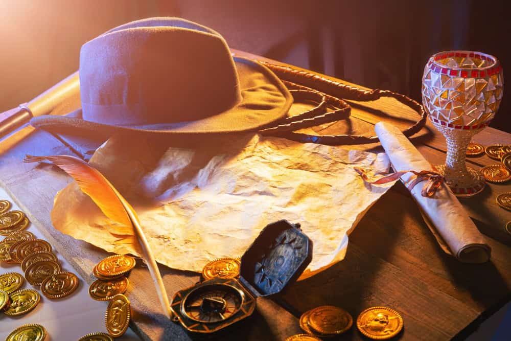 Travel concept around the world, compass, Indiana Jones style hat