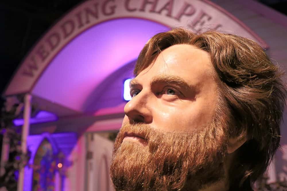 LAS VEGAS NV - Oct 09 2017: Zach Galifianakis wax figure with movie set from HANGOVER movie at Madame Tussauds Las Vegas.
