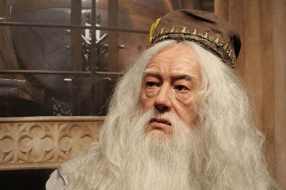 BUKOVEL, UKRAINE, OCTOBER 5, 2022: Wax figure of Professor Albus Percival Wulfric Brian Dumbledore