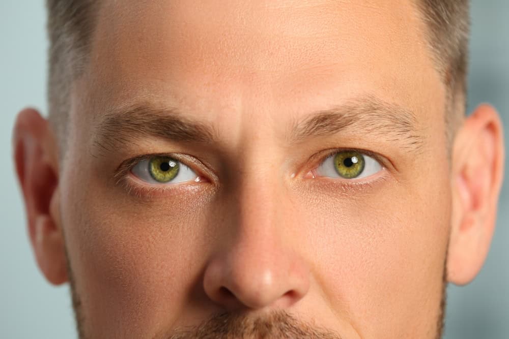 Closeup view of man with green eyes