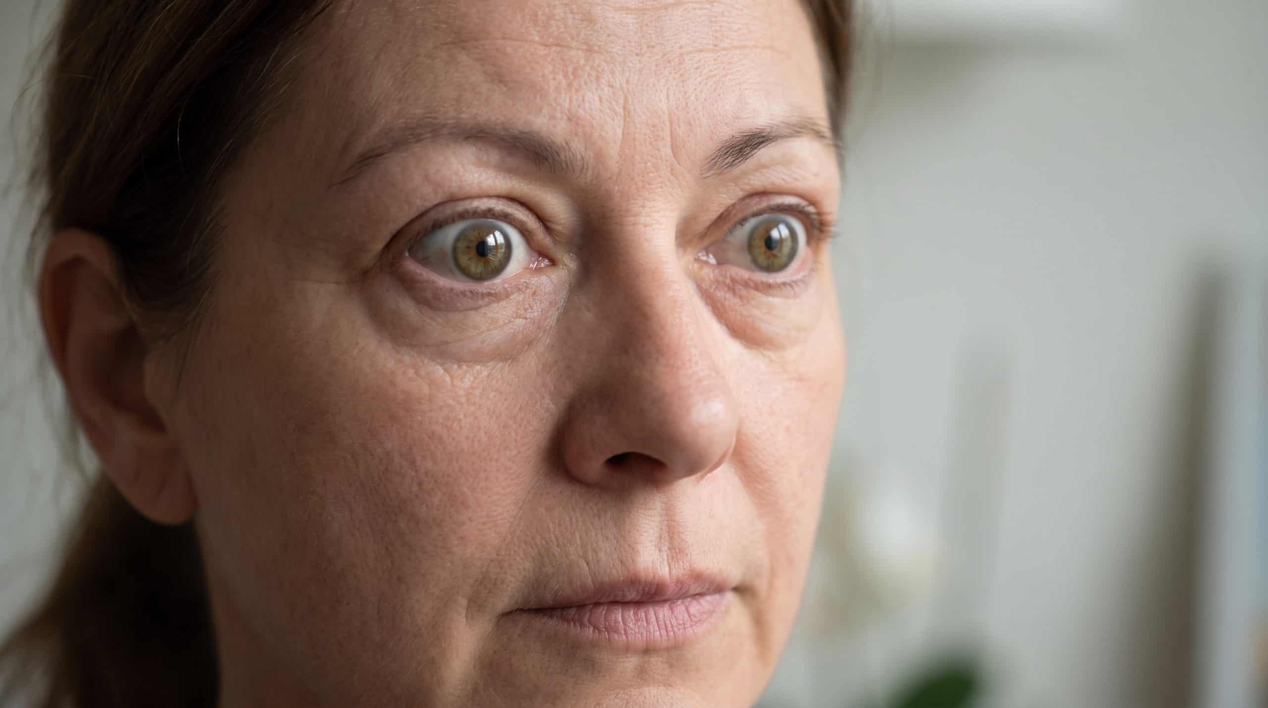 A woman with bulging eyes.