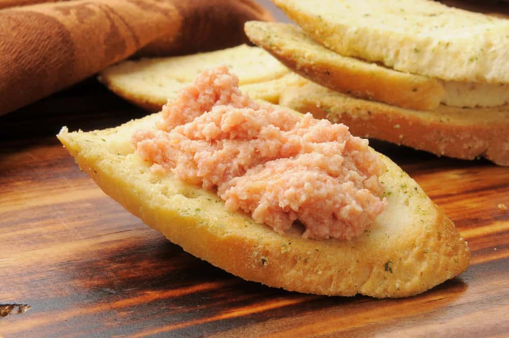Deviled ham spread on Italian toast