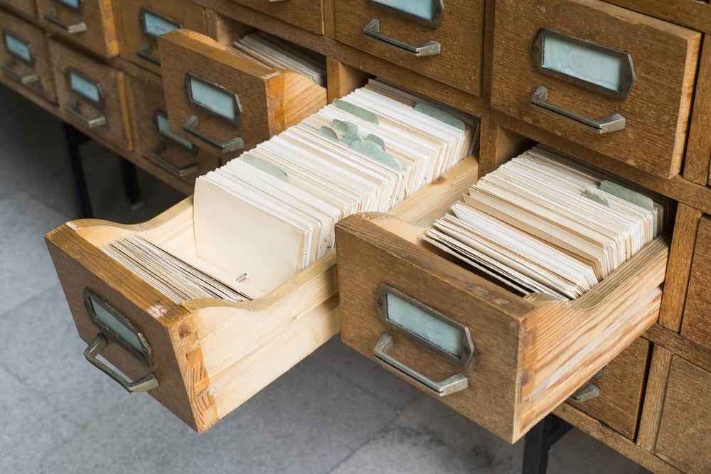 Old archive with wooden drawers