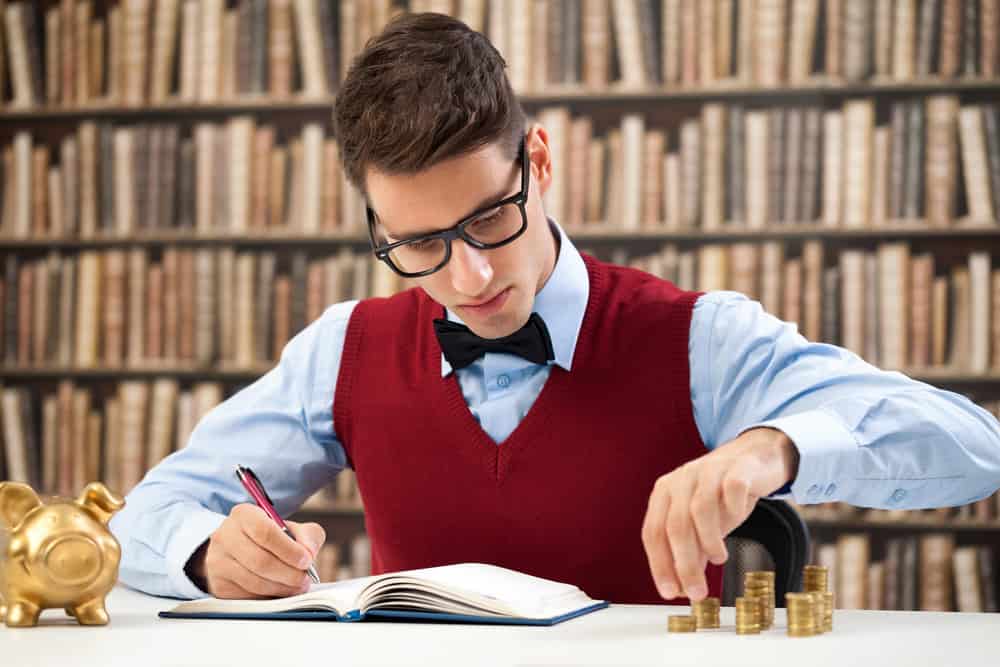 Retro accountant male counting money