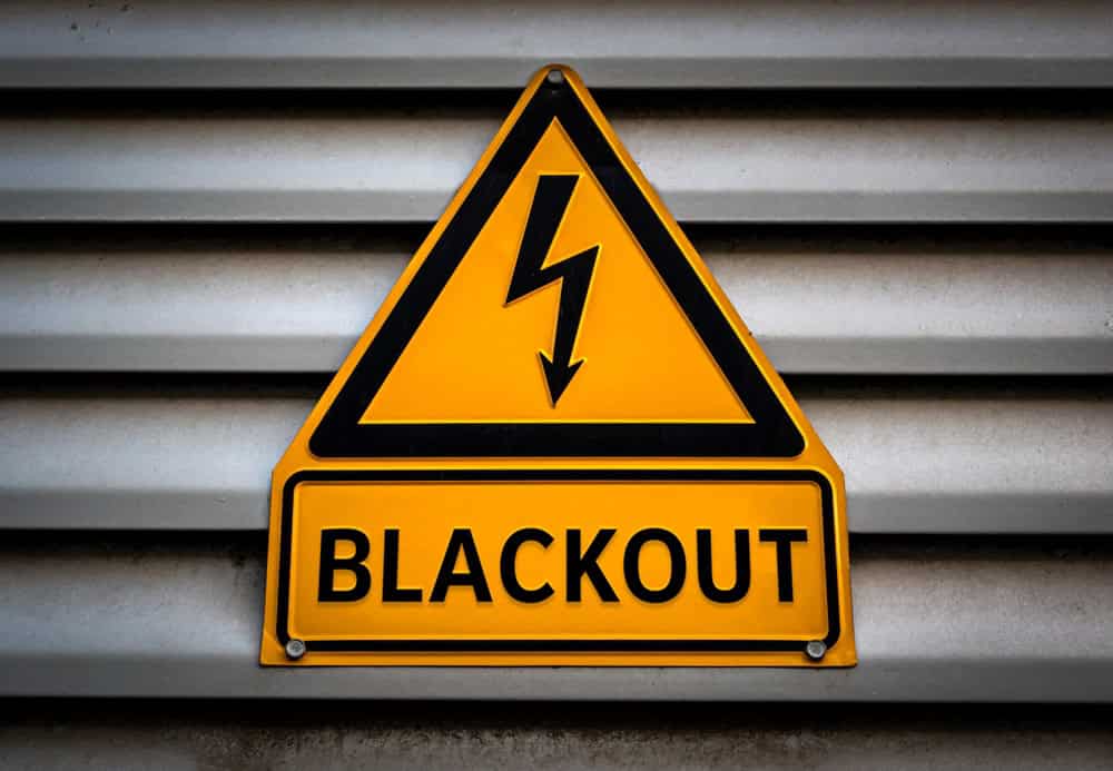 Power blackout yellow warning sign
