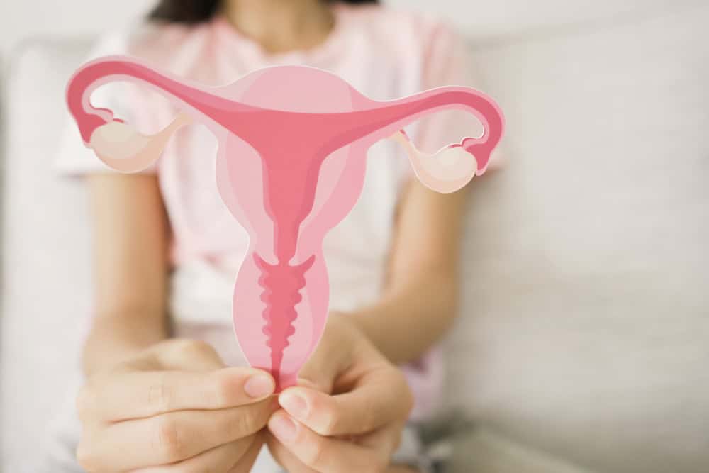Girl hands holding uterus, teen health, PCOS, first period concept