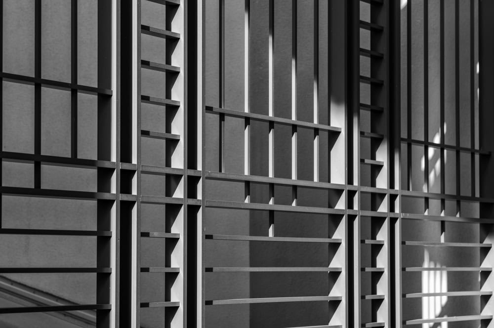 Prison High Security Fence with Bars in Black and White.
