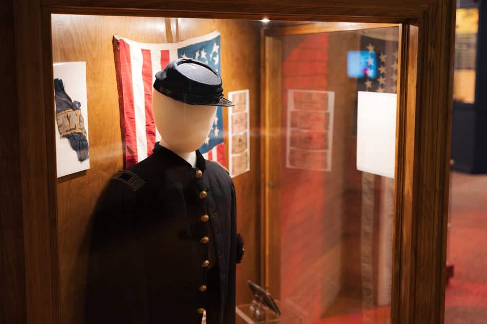 Salina, Kansas - May 9, 2025: A Union soldier's uniform from the Civil War at the Smoky Hill Museum.