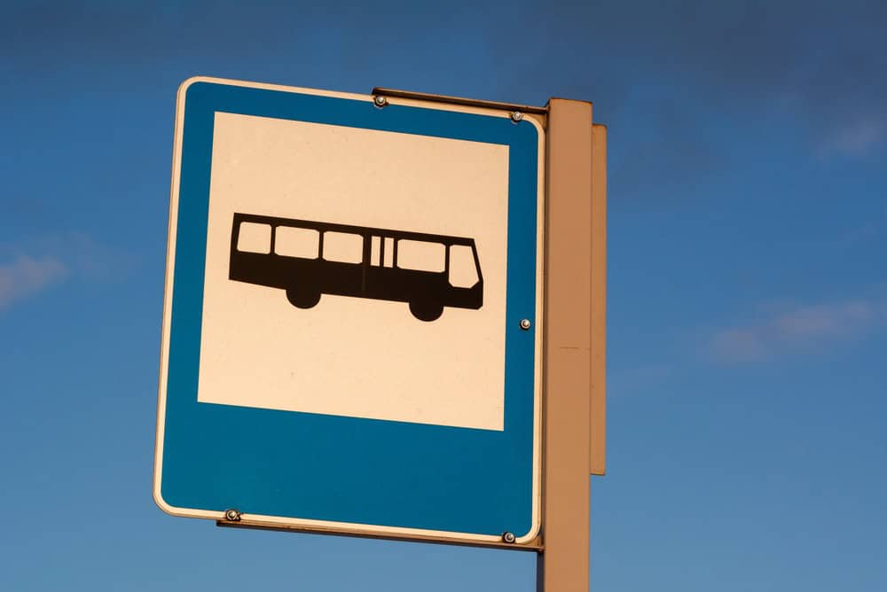 Bus stop road sign. Public transport information sign