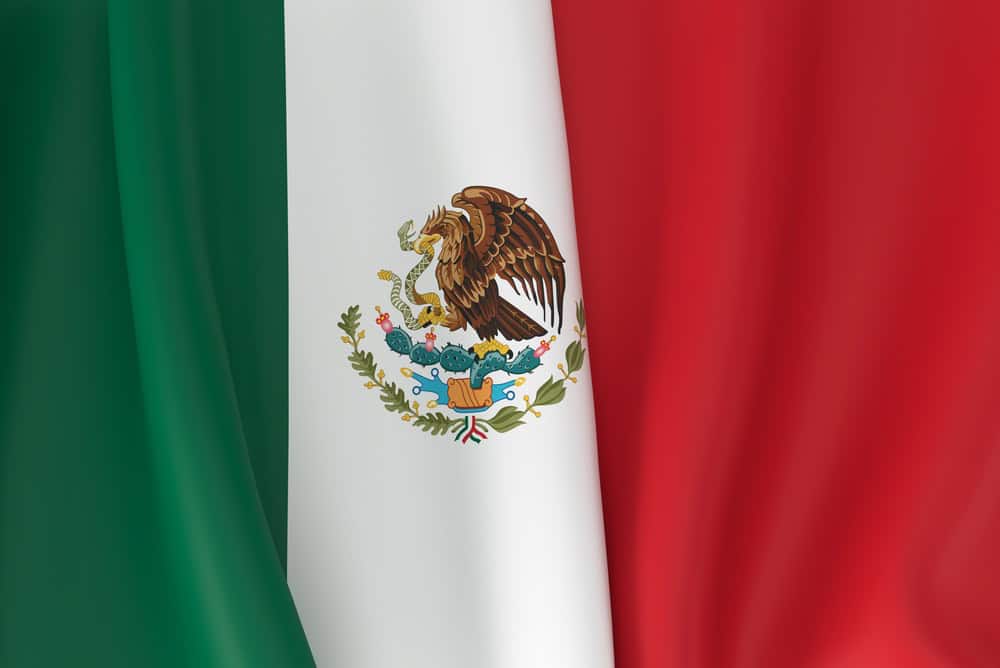 Mexico flag waving close-up background
