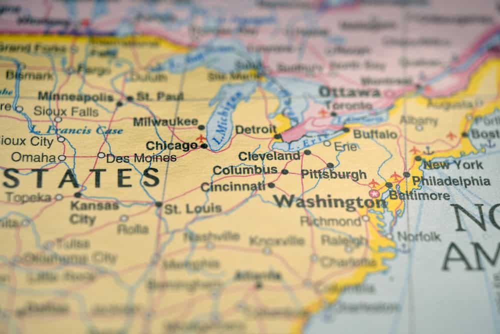 Cleveland Ohio Highlighted on Blurred World Map – Great Lakes Urban Location Concepts