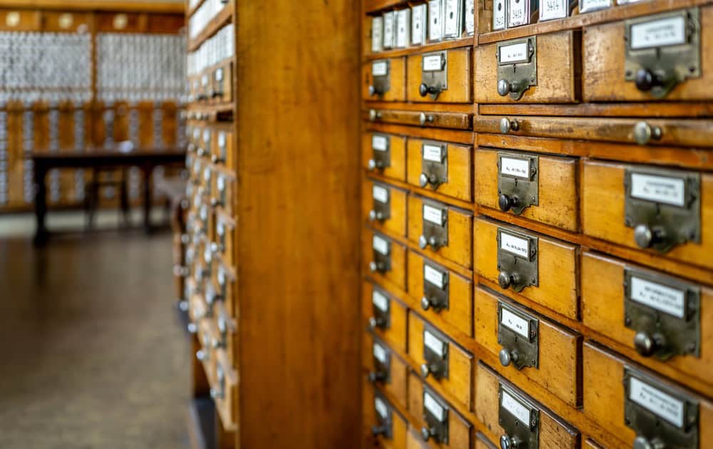 Cataloging Cards In An Old Library Or Archive