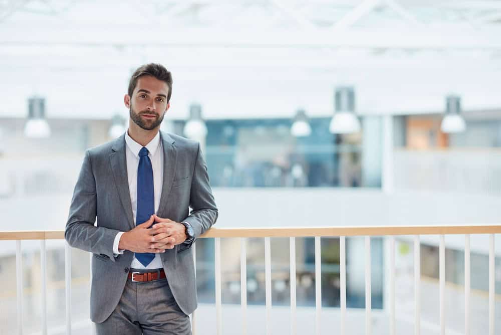 About us, portrait and space with business man in office for accounting, corporate or finance career