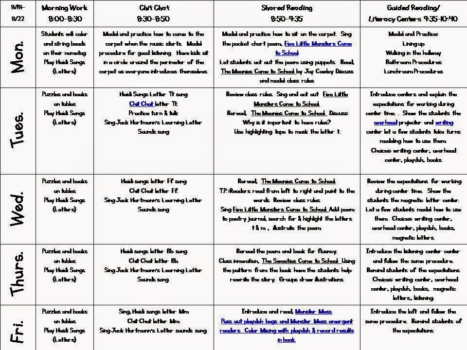 Lesson Plans Week One: Peek at My Week