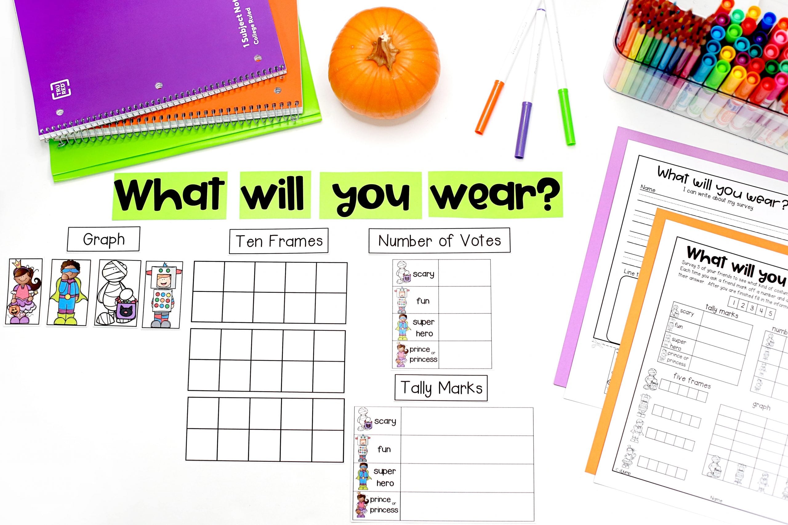 Halloween Classroom Activities for kindergarten and first grade! If you're looking for a Halloween unit math and literacy activities labeling sheet, you can get it from this blog post for free.